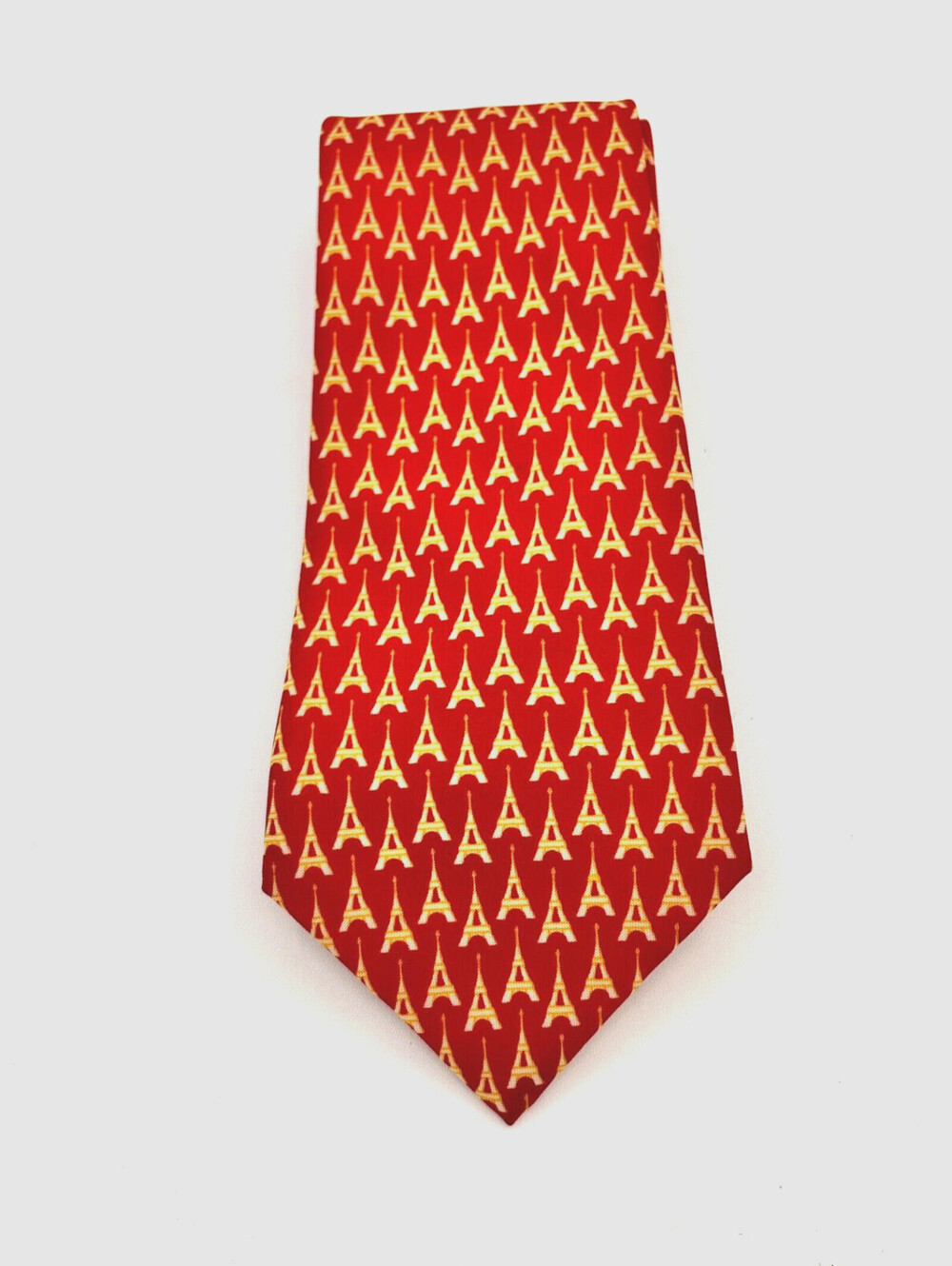 EUC FLCO Paris Rust Orange & Yellow Eiffel Tower Silk Tie